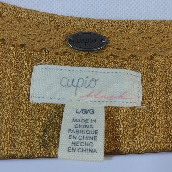 Cupio Yellow Waffle Knit Mixed Media  Boho Top Size L - Picture 7 of 7